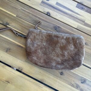 Myra Bag Womens Brown Fur Leather Clutch Wristlet Bag